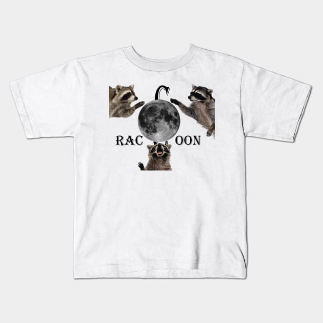 Three Raccoons Vintage Graphic T-shirts, Retro Raccoon Moon Tshirt, Raccoon Lovers, Funny Raccon Tee, Oversized Washed Tee, Raccoon Gifts oldschoolcult Kids T-Shirt by ElRyan